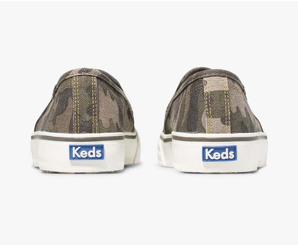 Slip Ons Keds Mujer Verde Oliva - Washable Double Decker Camo - 374-ZNQKDW